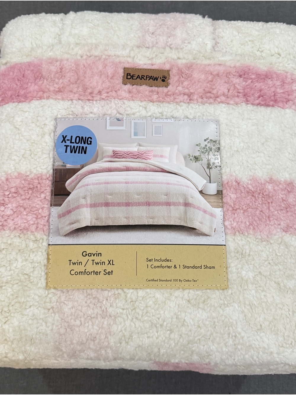 BearPaw Gavin Twin XL Comforter Set in Pink and Cream Sherpa